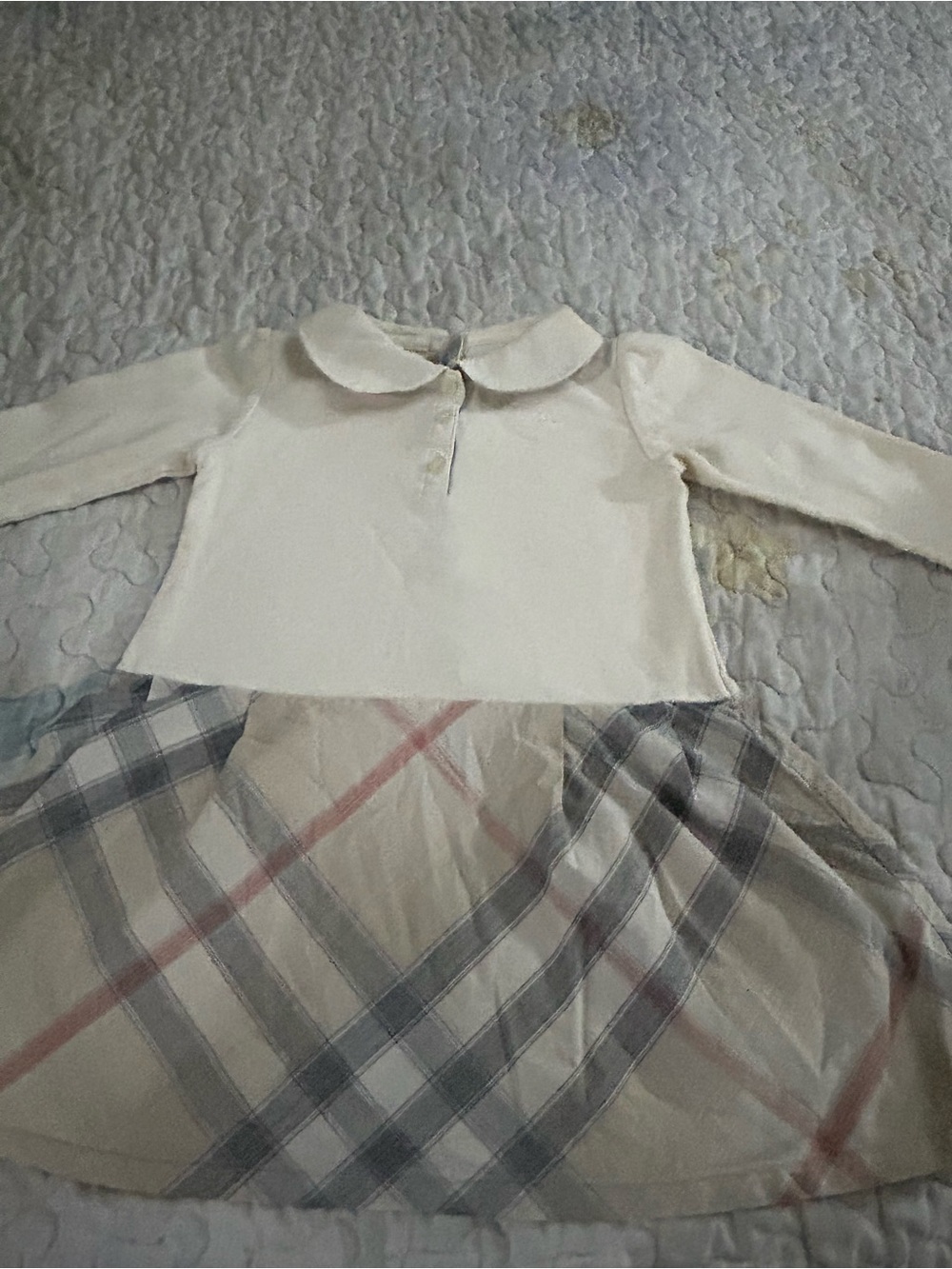 Cream Collared Long-Sleeve Dress Top for Kids